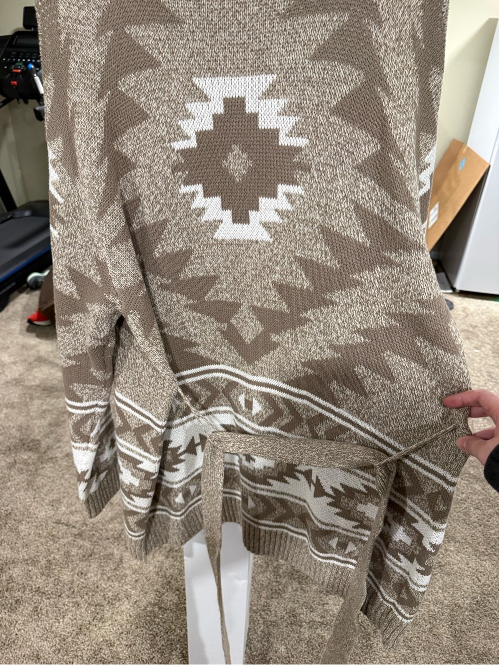 NWOT Lucky Brand Western/Aztec Brown and Cream Cardigan w/ Waist Tie - Picture 4 of 9